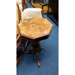 A Victorian walnut octagonal work box