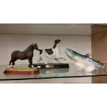 Royal Dux fish, Beswick spaniel etc.