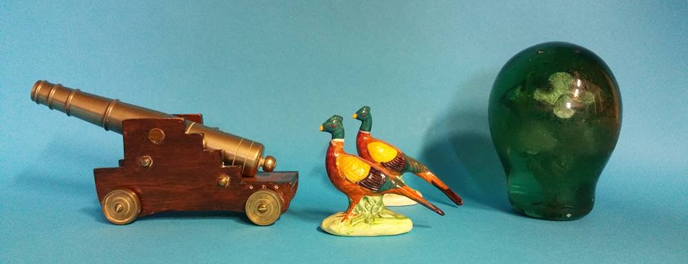 2 Beswick pheasants, a glass dump and a model bras