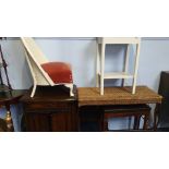 Rushwork table, gramophone cabinet etc.