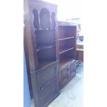 Oak linen fold open bookcase and corner cabinet