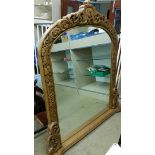 Carved pine overmantle mirror