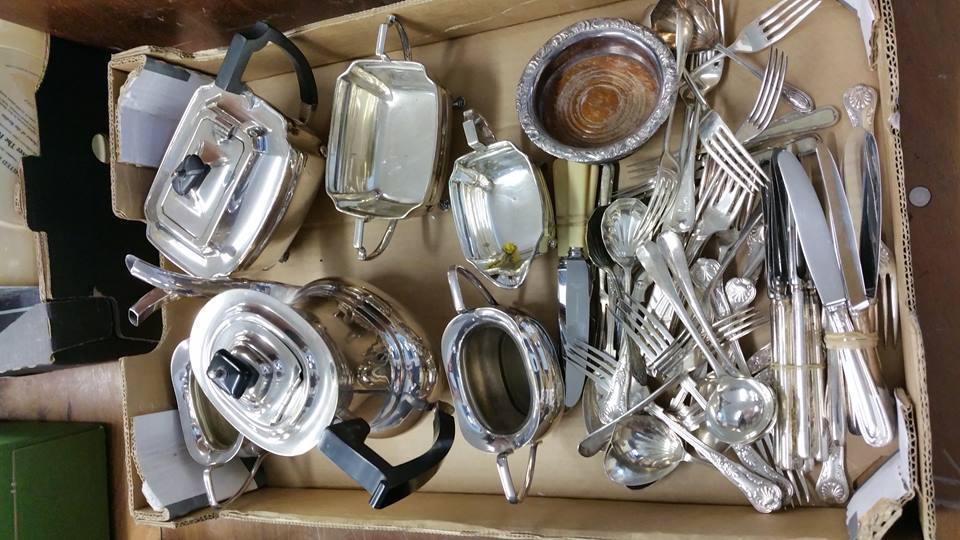 Tray of various silver plate