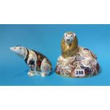 2 Royal Crown Derby paperweights, Lion and a Polar