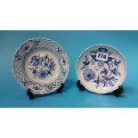 2 Meissen style continental blue and white saucers
