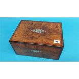 A Victorian walnut work box. 30 cm wide