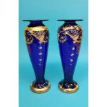 A pair of Victorian blue glass and floral enamel d