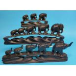 Three carved ebony elephant chains