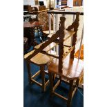 Two oak occasional tables and a small set of oak steps