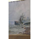 Watercolour wreck washed ashore T.M Hemy