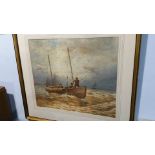 Watercolour seascape with fishing boat foreground attributed William Roxby Beverly