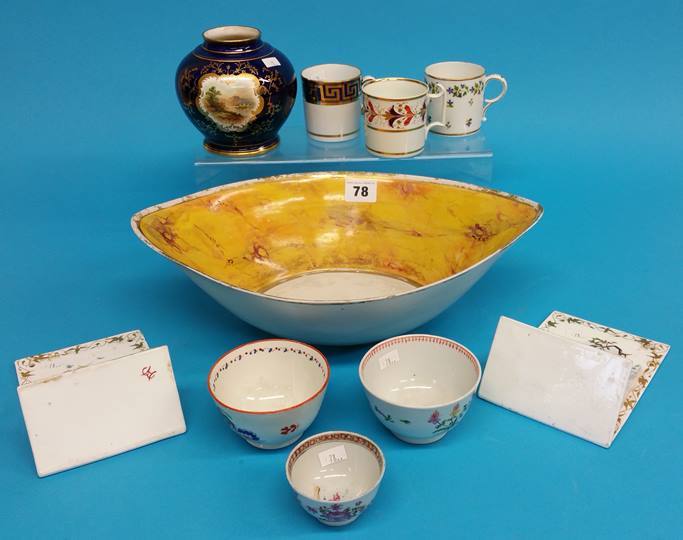 A Coalport vase, a Derby dish, various tea bowls a