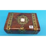 A Victorian walnut and brass bound jewellery box,