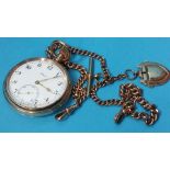 A gold plated Federal pocket watch with subsidiary dial and a 9ct gold watch chain and gold fob;