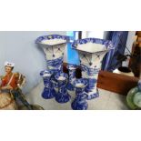 3 Pairs of Adams ware blue and white vases