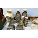 Various Oriental vases and a pair of candlesticks