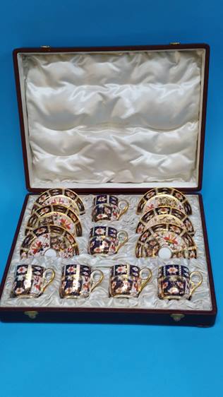 A cased set of six Royal Crown Derby coffee cans a