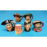 Five Royal Doulton Character jugs and another.