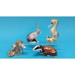 Four Royal Crown Derby paperweights, two seahorses