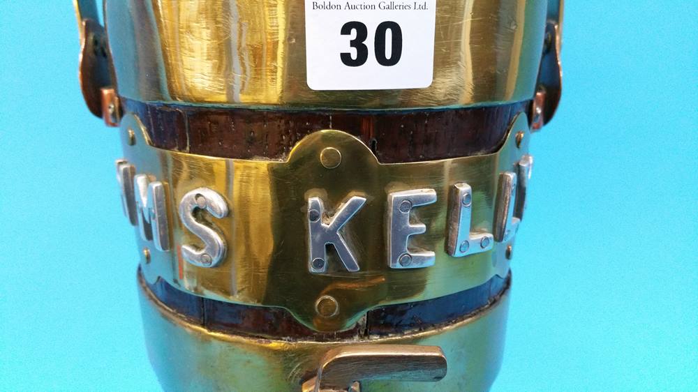A brass bound rum decanter 'HMS Kelly'. - Image 2 of 3