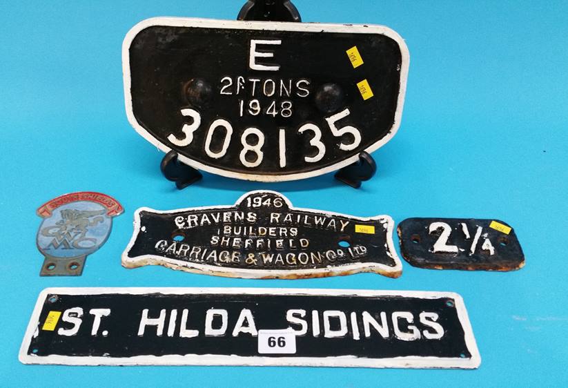 Four Railway carriage and wagon plates and a South