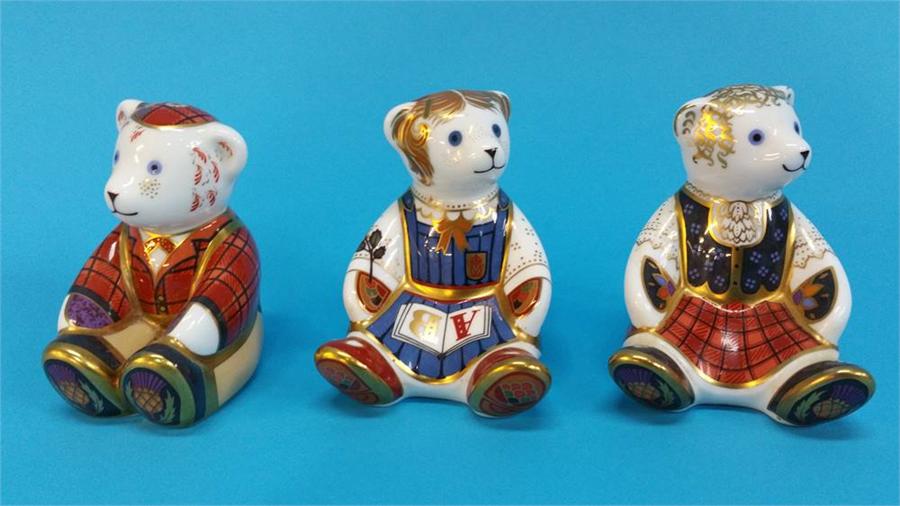 Three Royal Crown Derby bear paperweights with gol