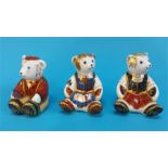 Three Royal Crown Derby bear paperweights with gol