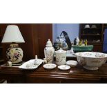 Assorted Aynsley china, Masons lamp etc.