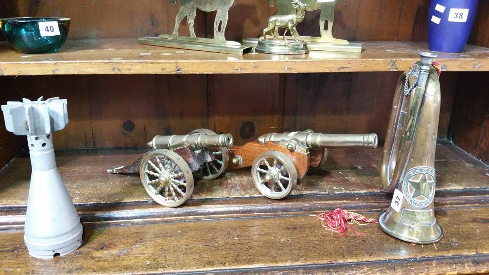 2 Brass model canons, a mortar etc.