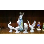 4 Lladro geese and a figure