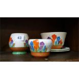 Collection of Clarice Cliff 'Crocus' china (5)