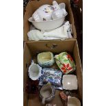 2 Boxes of assorted glass, linen etc.