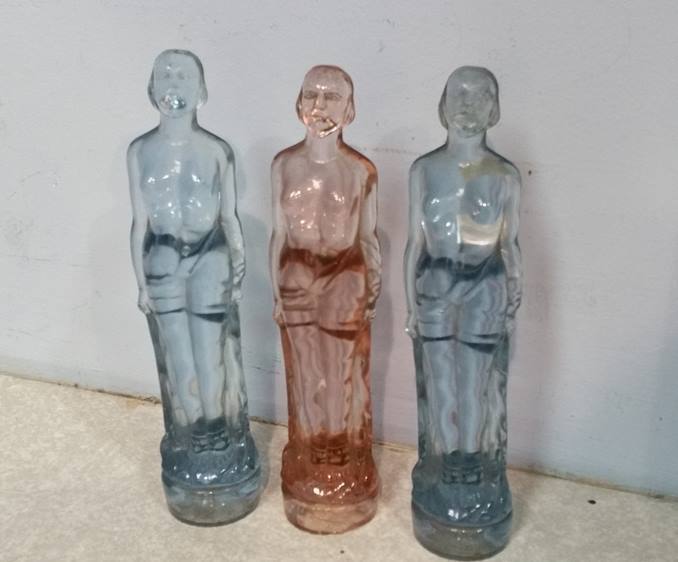 3 moulded glass female figures