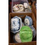 2 Boxes of assorted blue and white, Maling etc.