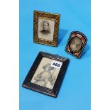 Three miniature portraits, one in a micro-mosaic frame