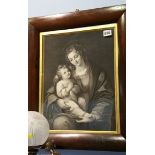 Print 'Madonna and child' within a rosewood frame, 54 x 46cm (including frame)