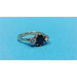 A 9ct gold sapphire and diamond 3 stone ring, tota