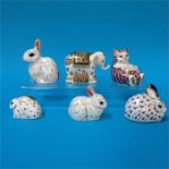 Six Royal Crown Derby paperweights to include four
