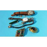 Bag of assorted jewellery, including a gold watch, assorted brooches etc.