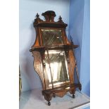 An Edwardian rosewood and marquetry inlaid mirrored wall shelf, 90cm height, 43cm wide