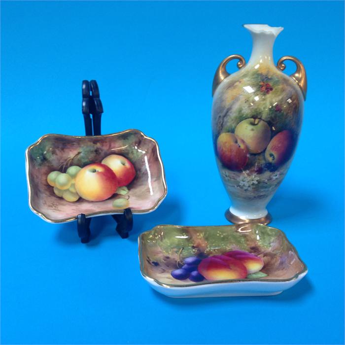 Two small Royal Worcester pin trays decorated with