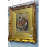 M Bernini, water colours, signed 'Young boy playing the flute with a girl at his side' 26 x18cm