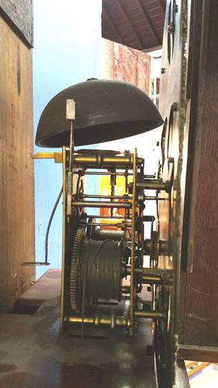 An oak cased 8 day long case clock, brass dial with subsidiary date and seconds dial, signed - Image 3 of 4