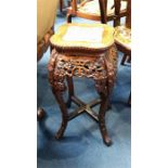 A Chinese hardwood carved table with inset marble, 28cm wide