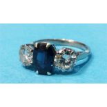 An 18ct white gold diamond and sapphire ring