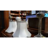 Pair of plated Corinthian column table lamps, conv