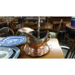 Copper coal scuttle and a copper serving tray