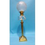 Brass oil lamp Corinthian column with cut glass re