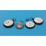 Four silver fusee pocket watches, one with a silve