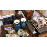 3 Boxes , china, cameras, plated wares etc.